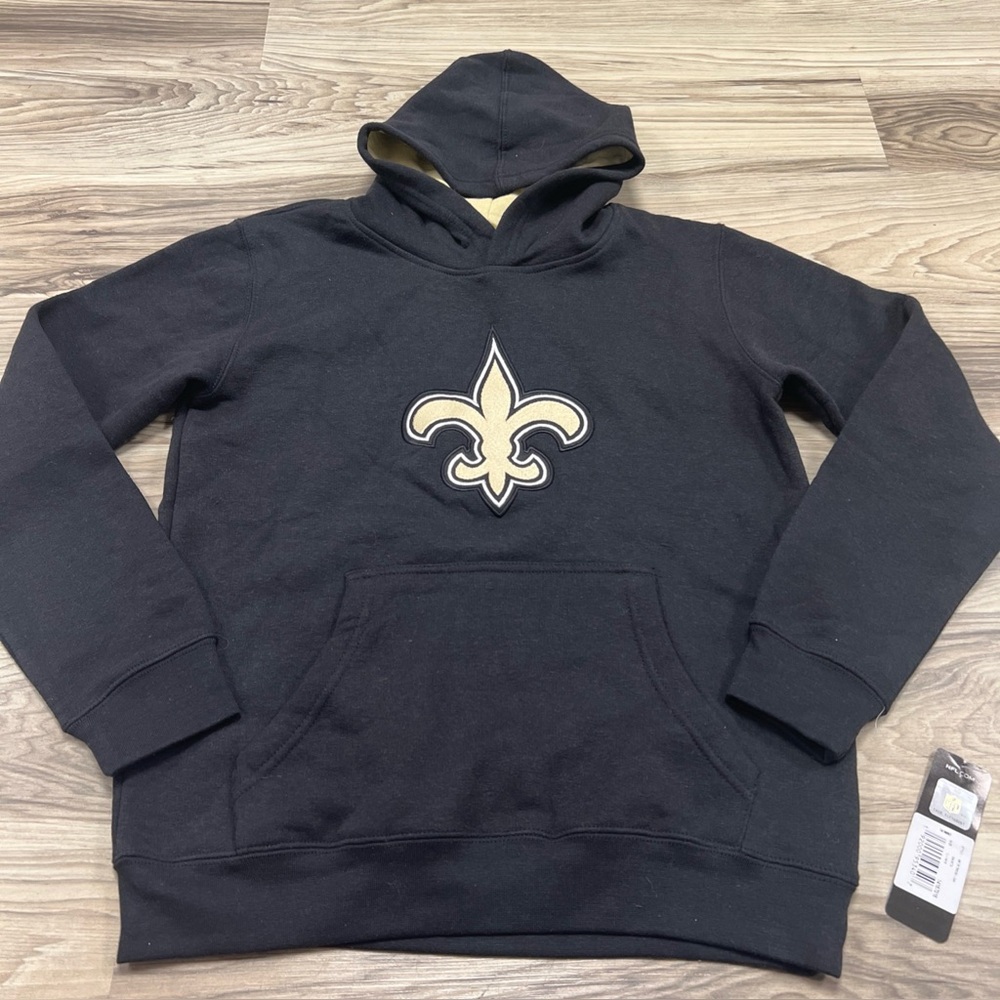 NFL New Orleans Saints Logo Pullover Hoodie Black Youth Large (14/16) NWT